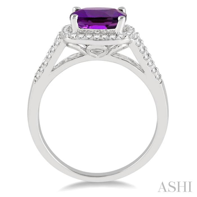 8x8 MM Cushion Shape Amethyst and 1/4 Ctw Round cut Diamond Ring in 10K White Gold