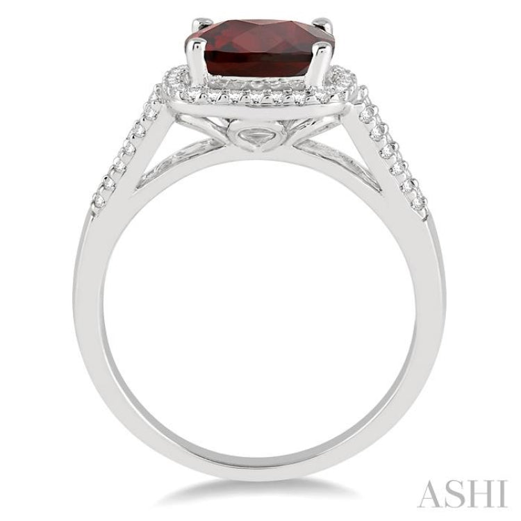 8x8 MM Cushion Shape Garnet and 1/4 Ctw Round cut Diamond Ring in 10K White Gold