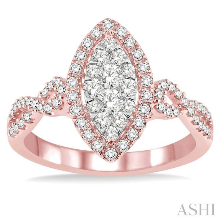 3/4 Ctw Marquise Shape Diamond Lovebright Ring in 14K Rose and White Gold