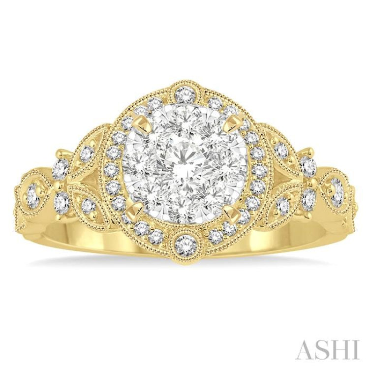 5/8 Ctw Diamond Lovebright Engagement Ring in 14K Yellow and White Gold