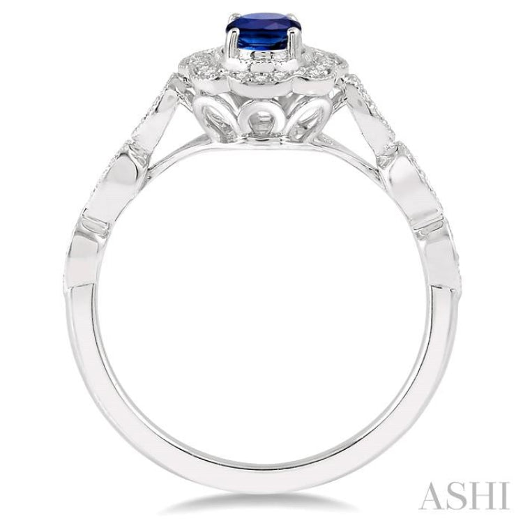 1/6 Ctw Oval Shape 6x4 MM Sapphire & Round Cut Diamond Precious Ring in 10K White Gold