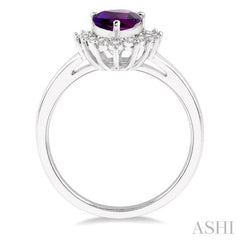 1/10 Ctw Pear Shape 9x6 MM Amethyst & Round Cut Diamond Semi Precious Ring in 10K White Gold