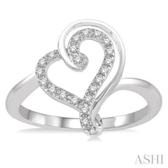 1/6 Ctw Double Heart Charm Round Cut Diamond Ladies Ring in 10K White Gold