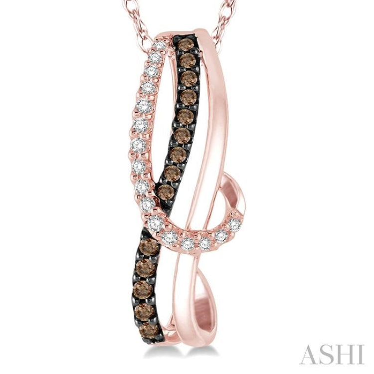 1/4 Ctw Curvy Entwined White & Brown Round Cut Diamond Pendant With Link Chain in 10K Rose Gold