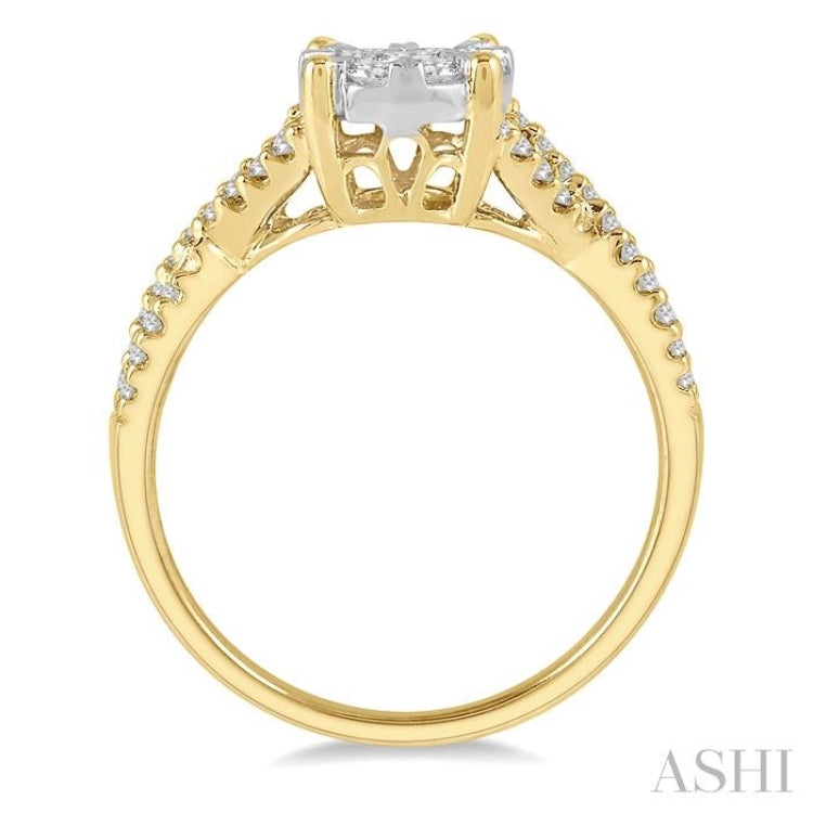 5/8 Ctw Lovebright Round Cut Diamond Engagement Ring in 14K Yellow and White Gold