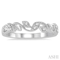 1/10 Ctw Leaf Motif Round Cut Diamond Wedding Band in 14K White Gold