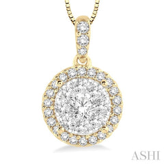 1/3 Ctw Round Cut Diamond Lovebright Pendant in 14K Yellow and White Gold with Chain