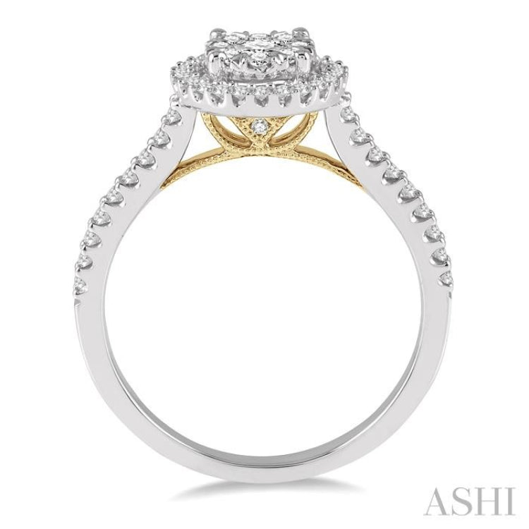 1/2 Ctw Round Diamond Lovebright Halo Engagement Ring in 14K White and Yellow Gold