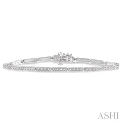 3/4 Ctw Bar Link Round Cut Diamond Tennis Bracelet in 10K White Gold