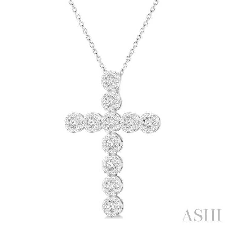 3/4 Ctw Lovebright Round Cut Diamond Cross Pendant in 14K White Gold with chain