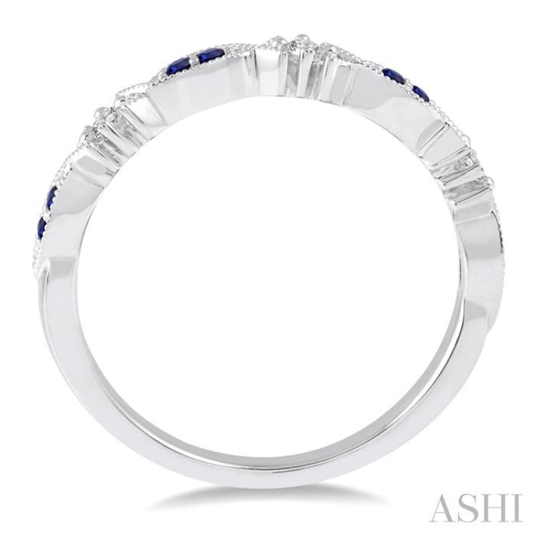 1.25 MM Round Cut Blue Sapphire and 1/20 Ctw Round Cut Diamond Precious Half Eternity Wedding Band in 14K White Gold