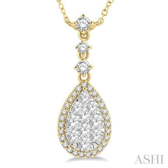 1 Ctw Round Cut Lovebright Diamond Pear Shape Necklace in 14K Yellow and White Gold