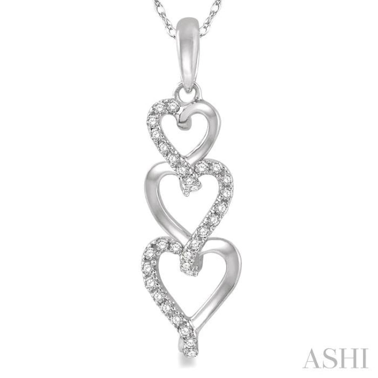 1/8 Ctw Ascending Interlocked Heart Round Cut Diamond Pendant With Link Chain in 10K White Gold