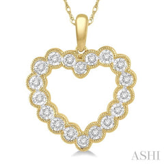 1/8 Ctw Heart Charm Round Cut Diamond Pendant With Link Chain in 10K Yellow Gold