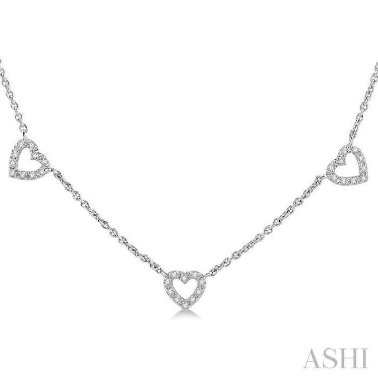 1/6 Ctw Five Heart Round Cut Diamond Necklace in 10K White Gold