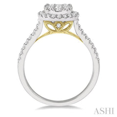 3/4 Ctw Round Diamond Lovebright Halo Engagement Ring in 14K White and Yellow Gold