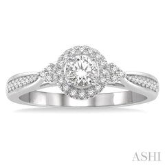 3/8 Ctw Round Center Heart Link Diamond Ladies Engagement Ring with 1/5 Ct Round Cut Center Stone in 14K White Gold