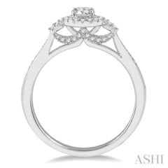 3/8 Ctw Round Center Heart Link Diamond Ladies Engagement Ring with 1/5 Ct Round Cut Center Stone in 14K White Gold