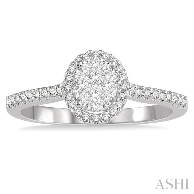 1/3 Ctw Round Diamond Lovebright Oval Shape Halo Engagement Ring in 14K White and Yellow Gold