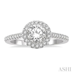 3/8 Ctw Diamond Ladies Engagement Ring with 1/4 Ct Round Cut Center Stone in 14K White Gold