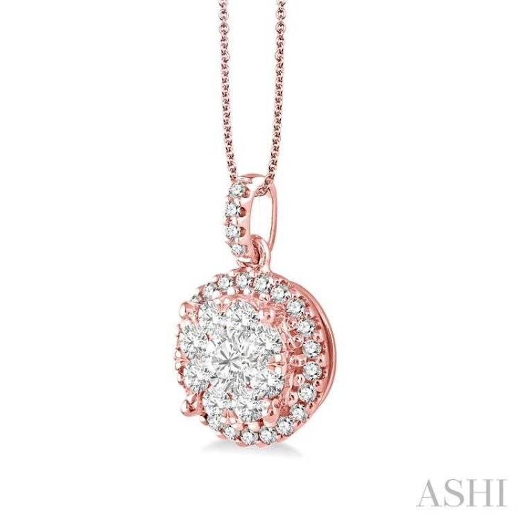 3/4 Ctw Lovebright Round Cut Diamond Pendant in 14K Rose and White Gold with Chain