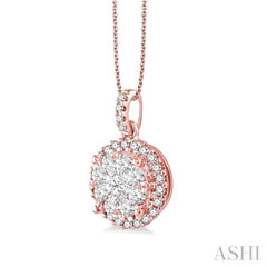 3/4 Ctw Lovebright Round Cut Diamond Pendant in 14K Rose and White Gold with Chain