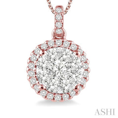 3/4 Ctw Lovebright Round Cut Diamond Pendant in 14K Rose and White Gold with Chain