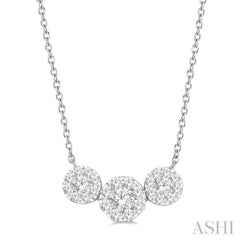 3/4 Ctw 3-Stone Lovebright Round Cut Diamond Necklace in 14K White Gold