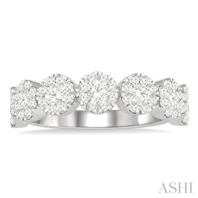 1 Ctw Jointed Circular Mount Lovebright Diamond Cluster Ring in 14K White Gold