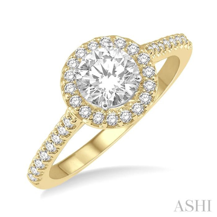 3/8 Ctw Diamond Ladies Engagement Ring with 1/4 Ct Round Cut Center Stone in 14K Yellow and White Gold