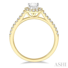 3/4 Ctw Diamond Ladies Engagement Ring with 1/2 Ct Oval Cut Center Stone in 14K Yellow and White Gold