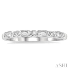 1/10 Ctw Lattice Baguette and Round Cut Diamond Stackable Band in 14K White Gold