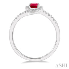 1/5 Ctw Embraced Oval Shape 6x4 MM Ruby & Round Cut Diamond Precious Ring in 10K White Gold