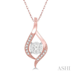 1/5 Ctw Curved Lovebright Round Cut Diamond Pendant in 14K Rose and White Gold with chain