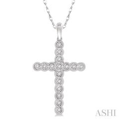 1/8 Ctw Round Cut Diamond Cross Pendant in 10K White Gold with chain