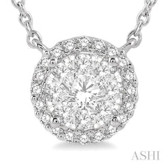 1/3 ctw Circular Round Cut Diamond Lovebright Necklace in 14K White Gold