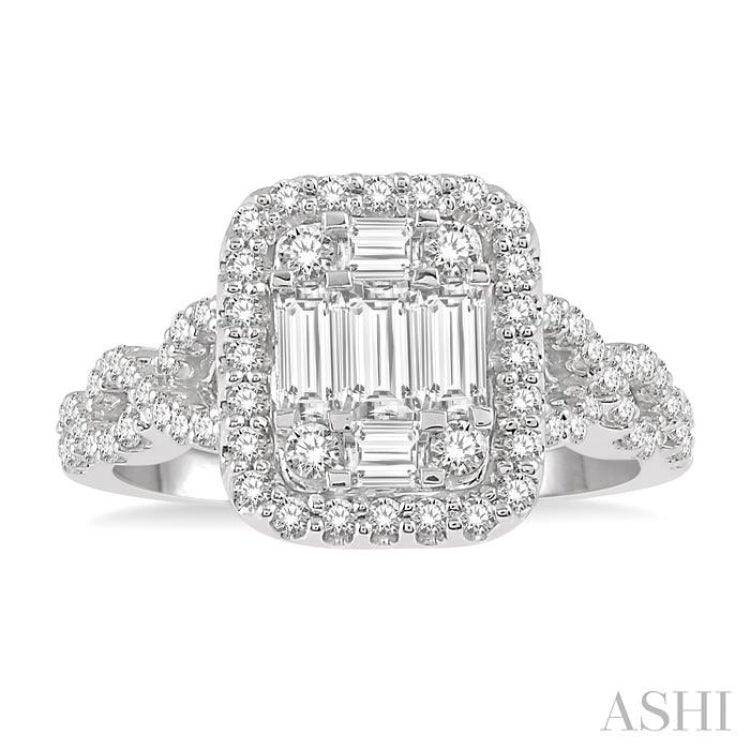 1/2 Ctw Baguette & Round Cut Fusion Diamond Ring in 14K White Gold