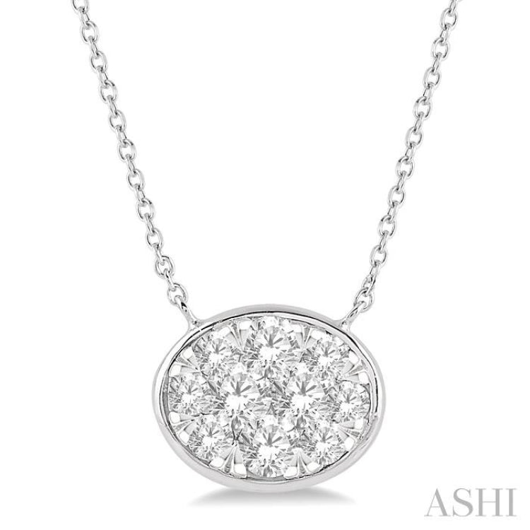 1/2 Ctw Oval Shape Lovebright Diamond Necklace in 14K White Gold