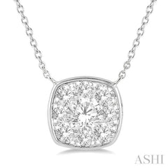 1/2 Ctw Cushion Shape Lovebright Diamond Necklace in 14K White Gold