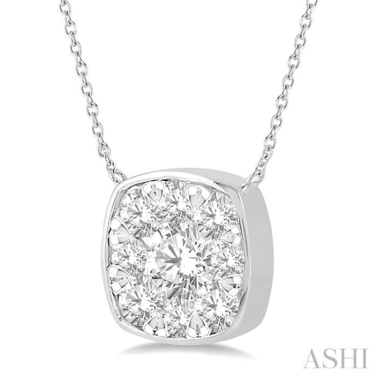 1/2 Ctw Cushion Shape Lovebright Diamond Necklace in 14K White Gold