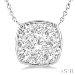 1/2 Ctw Cushion Shape Lovebright Diamond Necklace in 14K White Gold