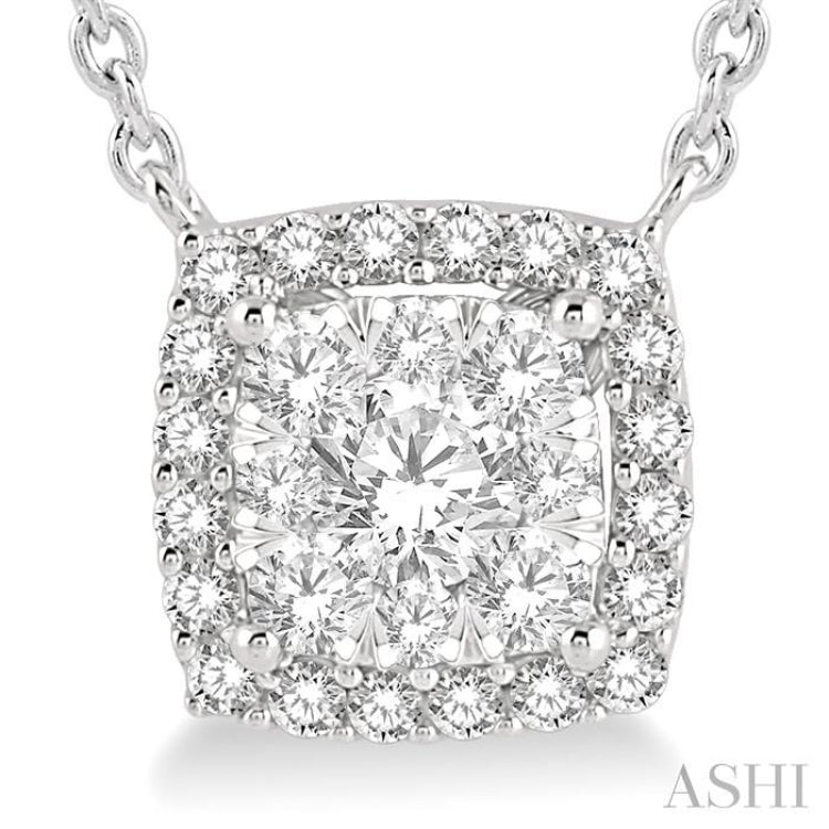 1/2 Ctw Cushion Shape Lovebright Diamond Necklace in 14K White Gold