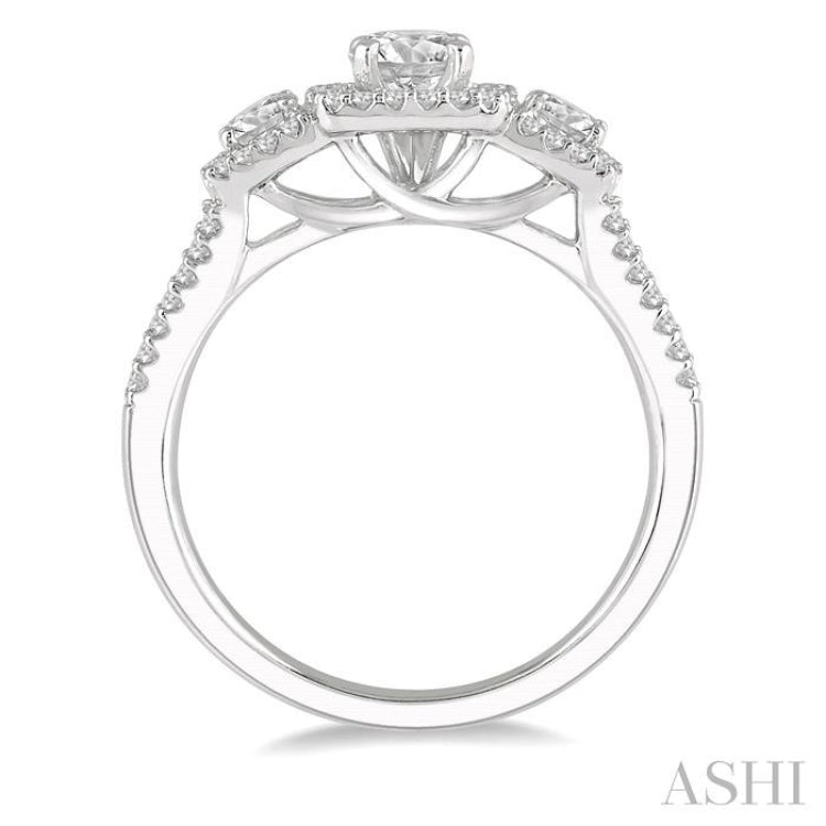 7/8 Ctw Triple Cushion Shape Mount Diamond Engagement Ring in 14K White Gold