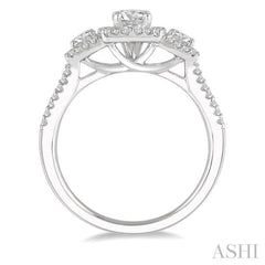 7/8 Ctw Triple Cushion Shape Mount Diamond Engagement Ring in 14K White Gold