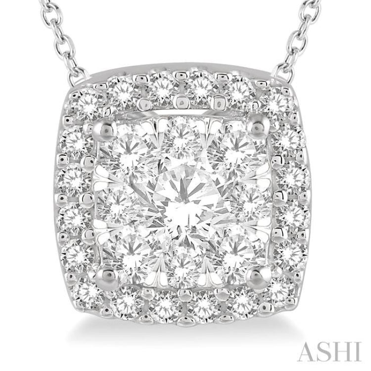 1/2 Ctw Cushion Shape Lovebright Round Cut Diamond Pendant in 14K White Gold