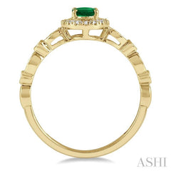 1/6 Ctw Oval Shape 6x4 MM Emerald & Round Cut Diamond Precious Ring in 10K Yellow Gold