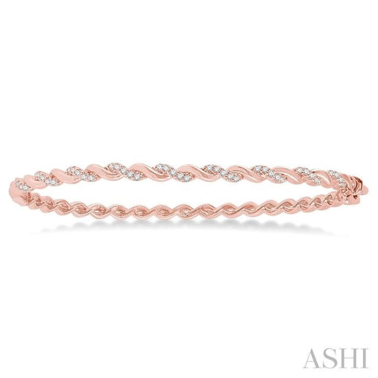 1/3 Ctw Twisted Vine Round Cut Diamond Stackable Bangle in 14k Rose Gold