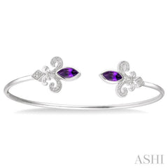 1/20 Ctw Marquise Shape 8x4 MM Amethyst & Round Cut Diamond Fleur De Lis Flexi Bangle in Sterling Silver