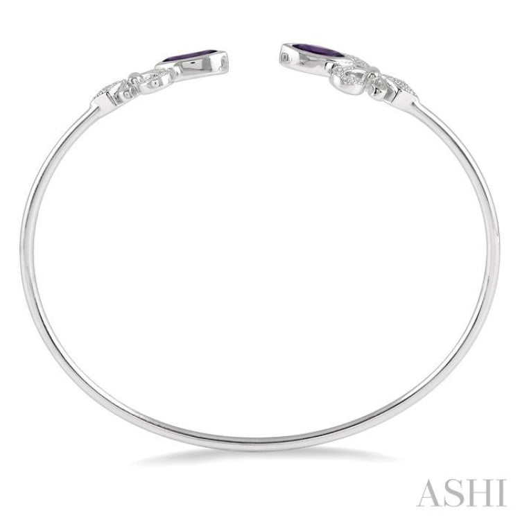 1/20 Ctw Marquise Shape 8x4 MM Amethyst & Round Cut Diamond Fleur De Lis Flexi Bangle in Sterling Silver