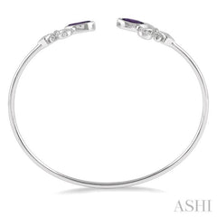 1/20 Ctw Marquise Shape 8x4 MM Amethyst & Round Cut Diamond Fleur De Lis Flexi Bangle in Sterling Silver